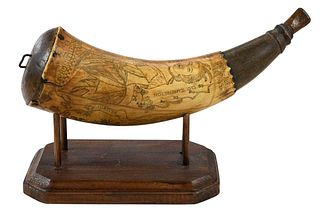 Engraved Powder Horn with Revolutionary Theme