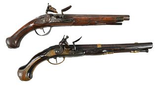 Two Continental Saddle Flintlock Pistols