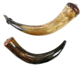 Two Carved Powder Horns