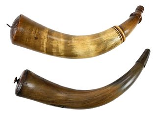 Two Powder Horns, One with Engraved Date 