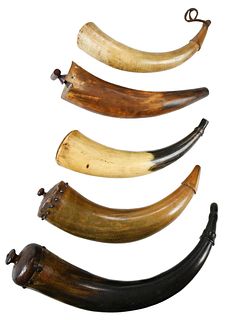 Group of Five Powder Horns 