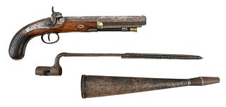 Percussion Pistol, Horn, and Bayonet 