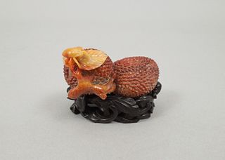 Rare Chinese Soapstone Carved Lychees with Stand.