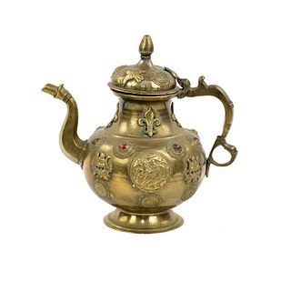 Tibetan Brass Jewel Motif Teapot