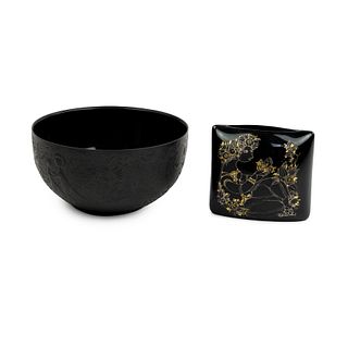 (2) Bjorn Wiinblad Porcelaine Noire Bowl & Pillow Vase