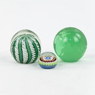 (3) Grouping of Green Glass Paperweights