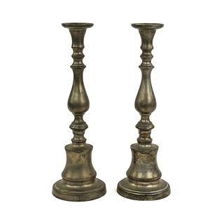 (2) Pair of Antique Silverplate Candle Holders