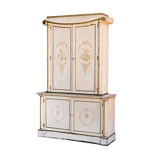 Continental White & Gold Painted 2 Section Cabinet