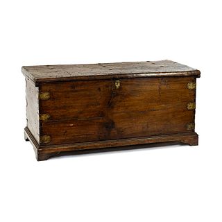 Early 19th C Italian Brass Clad Large Lidded Chest