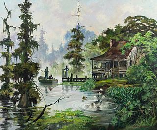 John Korver Signed Bayou Scene Painting 