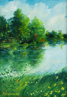 Tim Greaves Pond, Summer Signed Landscape Painting 