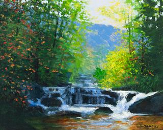 William Jameson Signed Waterfall Landscape Painting 