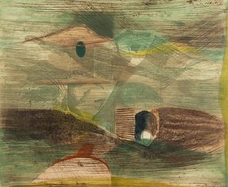 Rene Carcan Untitled Abstract Signed Color Etching