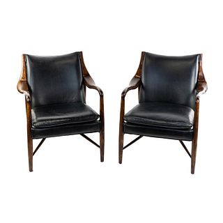 (2) Pair of Classic Home Kiannah Black Leather Club Chairs