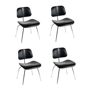 (4) Herman Miller Eames Black Molded Plywood DCM Chairs
