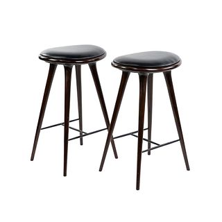 (2) Pair of Mater Black Leather Counter Bar Stools