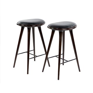 (2) Pair of Mater Black Leather Counter Bar Stools