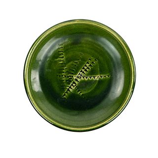 Warren MacKenzie Green Ceramic Footed Platter