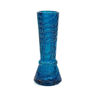 Art Nouveau Kralik Threaded Blue Art Glass Vase