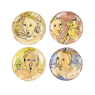 (4) Set of Debra Fritts Hand-Painted Portrait Plates