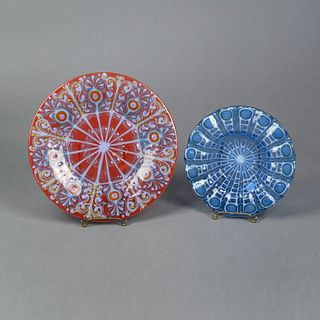 (2) Mid-Century Modern Higgins Art Glass Plate & Bowl