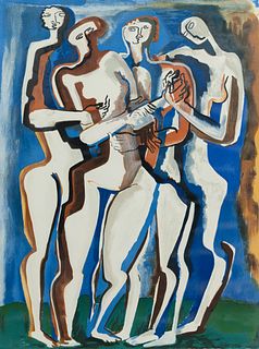 Ossip Zadkine Untitled Four Figures Color Lithograph