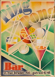 French Ping Pong Bar Lithograph Poster