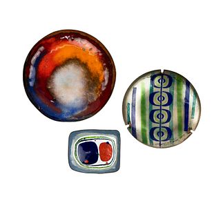 (3) Hand-Enameled Metal Art Dishes incl Mankameyer