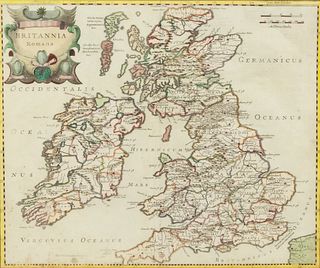 Britannia Romana Color Engraved Map by Robert Morden