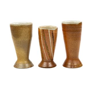 (3) Michael Simon Salt Fired Stoneware Pottery Beakers 