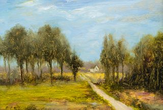 Farm Road Signed Landscape Painting 