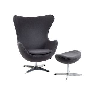 Arne Jacobsen Style Dark Grey Egg Chair and Ottoman