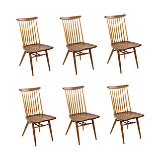 (6) George Nakashima New Chair Walnut Dining Chairs