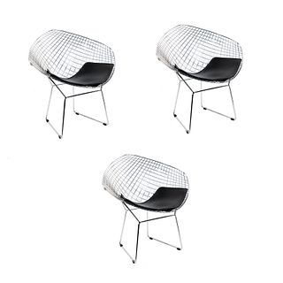 (3) Harry Bertoia Diamond Black Lounge Chairs
