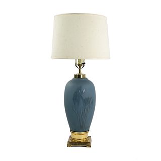 Vianne Glass Blue Glass Floral Relief Brass Table Lamp