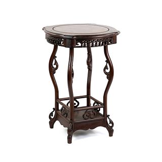 Chinese Mahogany and Burl Pedestal Table