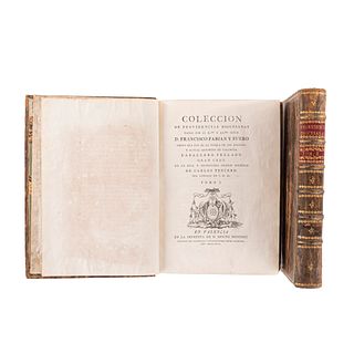 Fabian y Fuero, Francisco. Colección de Providencias Diocesanas. Valencia: Benito Monfort, 1792.  Tomo I-II. Pzs: 2.