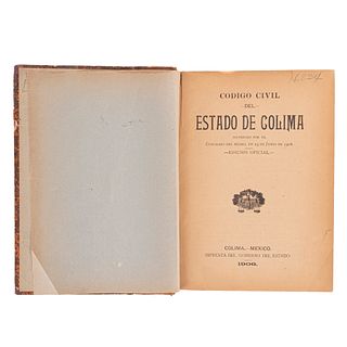 Madrid Brizuela, Enrique Octavio de la. Código Civil del Estado de Colima, Expedido por el Congreso del Mismo. México, 1906.