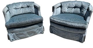 Pair OXFORD LIMITED Blue Sculptured Club Chairs