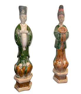 Pair Terra Cotta Chinese Dignitary Figural Statues