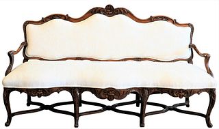 Louis XV Style Sofa, having eight legs with elliptical stretchers, 19th century, height 42 inches, length 73 inches.
