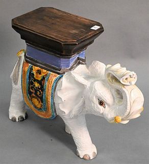 Majolica/Earthenware Elephant Garden Seat, height 21 1/2 inches, length 28 inches.