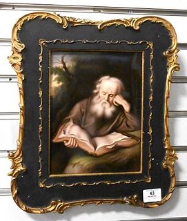 KPM Porcelain Plaque, depicting scene of moses reading a book, marked KPM on back, 10" x 7 1/2".