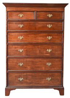 Mahogany Tall Chest, on bracket base, height 72 1/2 inches, width 45 inches, top 23" x 49 1/2".