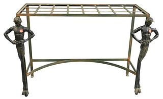 Neoclassical Iron Hall Table, having satyr figures on base (no marble), height 30 inches, top 15" x 39".