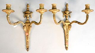 Pair of French Bronze Candle Sconces, having ram heads, height 15 inches.
