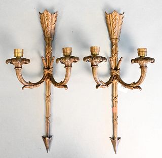Pair of Bronze Candle Sconces, having arrows, height 17 3/4 inches.