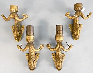 Group of Four Bronze Fish Sconces, height 6 inches