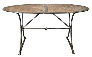 Steel Oval Outdoor Table, having perforated top, height 29 1/4 inches, top 45 1/2" x 61".
