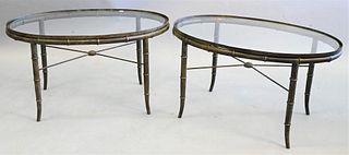 Pair of Oval Glass Top Tables, height 16 1/2 inches, top 18" x 29".